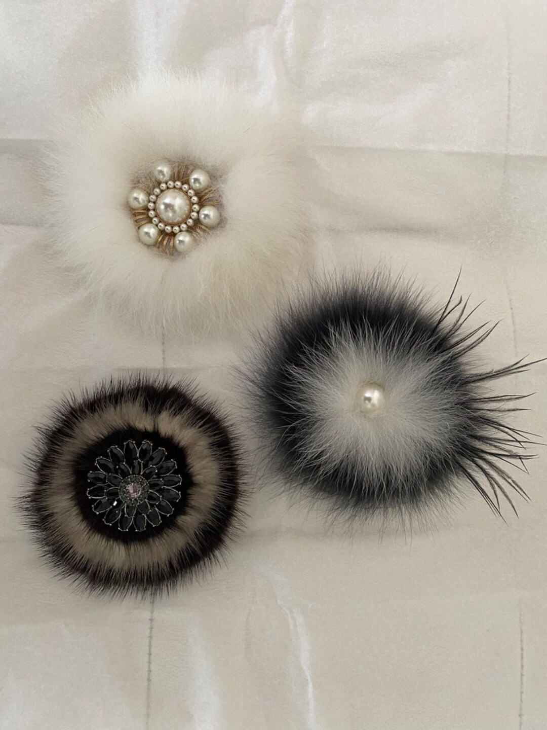 Fur Brooch With Crystals and Pearls Etsy