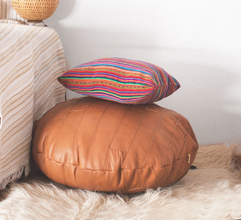 Large Round Leather Pouf / Floor Pillow / Floor Cushion / Etsy