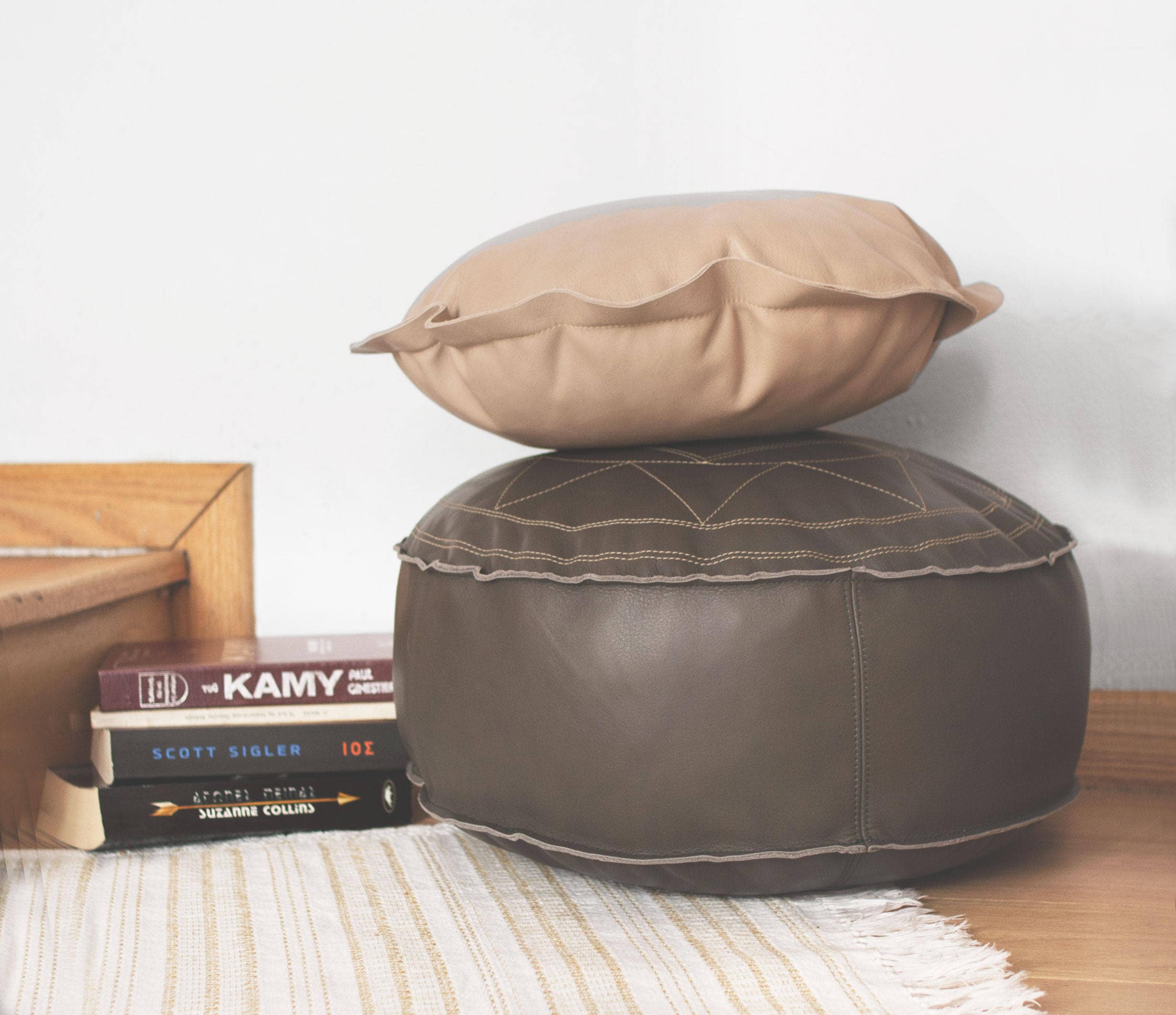 Leather Pouf In Olive Floor Pillow Floor Cushion Leather Etsy