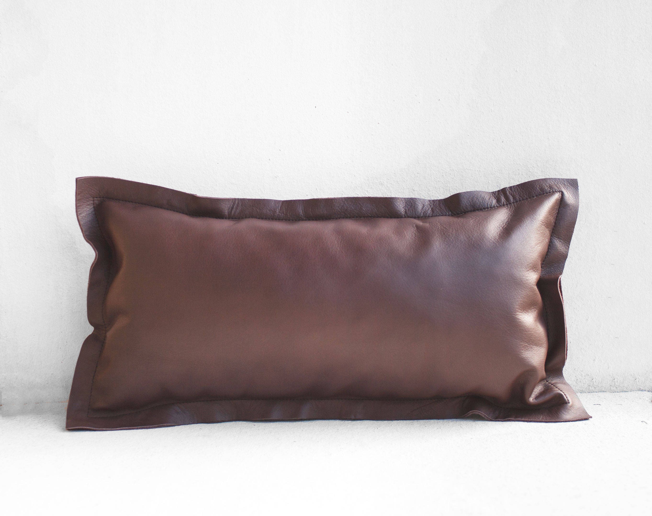 Long Leather Pillow In Brown Pillows Pillow Cases Pillow Etsy