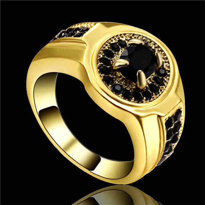 Men Gold Black Zircon Ring
