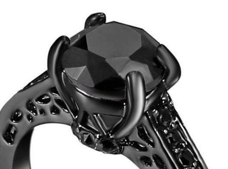 Gothic 10KT Black Gold Engagement Ring Etsy