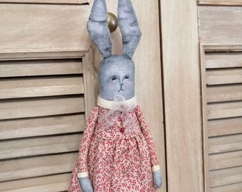 Lapin décoratif unique, lapin, lapin Tilda, lapin en tissu, poupée primitive, lapin vintage, art primitif