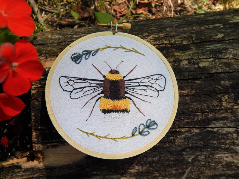 Handmade Embroidery Hoop Bee Embroidery Hoop Bee and Flowers Embroidery Hoop
