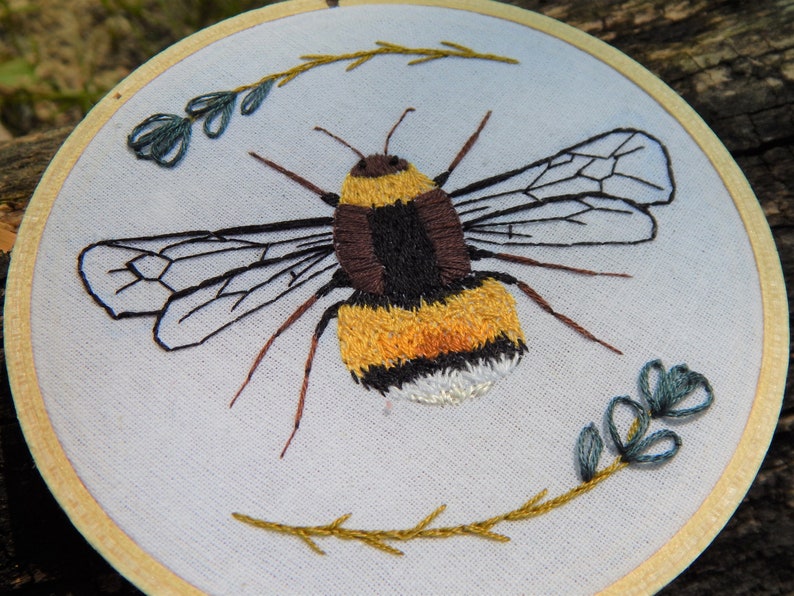Handmade Embroidery Hoop Bee Embroidery Hoop Bee and Flowers Embroidery Hoop