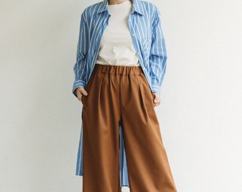 ERNESTO palazzo trousers with welt pockets and cocoa-coloured pleats