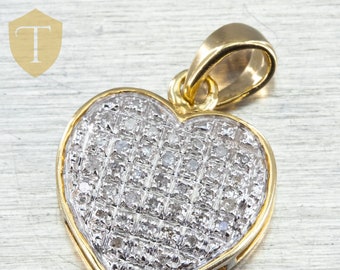 10K Yellow Gold Sparkly Diamond Heart Modern Ladies Pendant - 1.1g