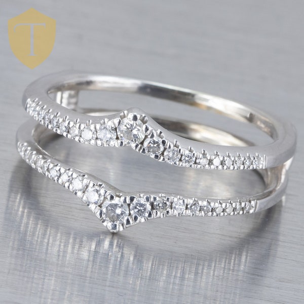 14K White Gold Ladies Modern Multi Diamond Ring Enhancer / Band - Size 10