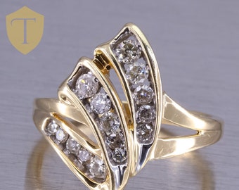 14K Yellow Gold Diamond Ladies Vintage Cocktail Ring - Size 6.25