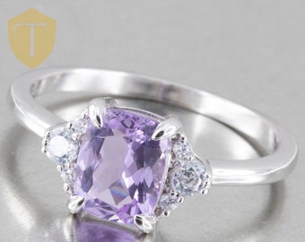 10k White Gold Ladies Purple Gemstone Cocktail Ring - Size 11.5