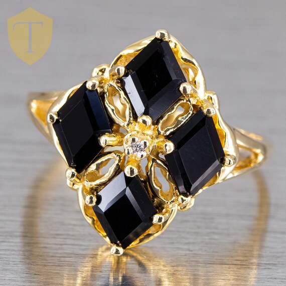 14K Yellow Gold Onyx & Diamond Ladies Vintage Coc… - image 1
