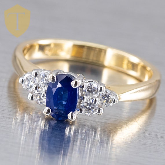 14K Two Toned Gold Sapphire & Diamond Ladies Vint… - image 1