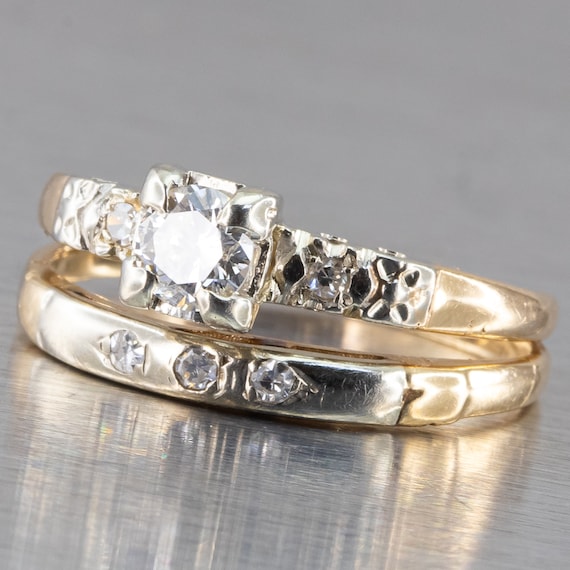 14K Two-Toned Gold Diamond Vintage Ladies Engagem… - image 7