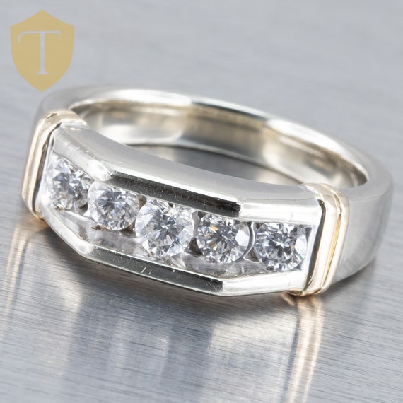 14k Two Toned Gold Diamond Men's Fashion Ring Size … Gem
