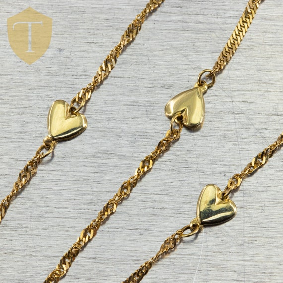 14K Yellow Gold Modern Ladies 10" Rope Heart Ankl… - image 1