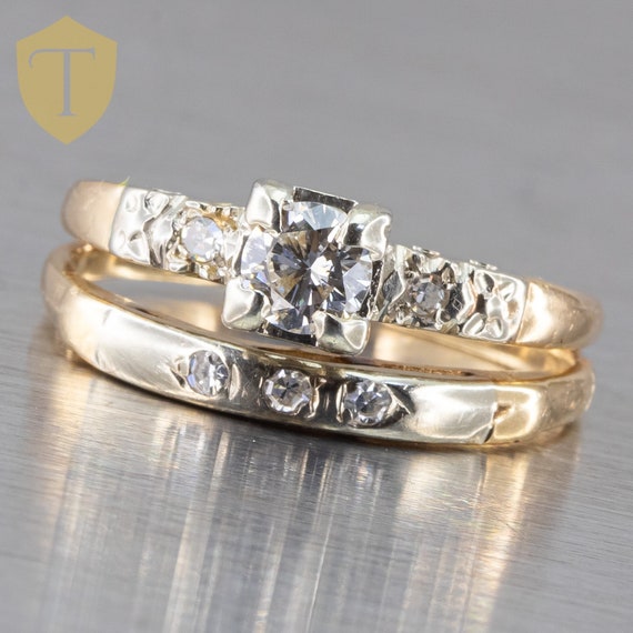 14K Two-Toned Gold Diamond Vintage Ladies Engagem… - image 1