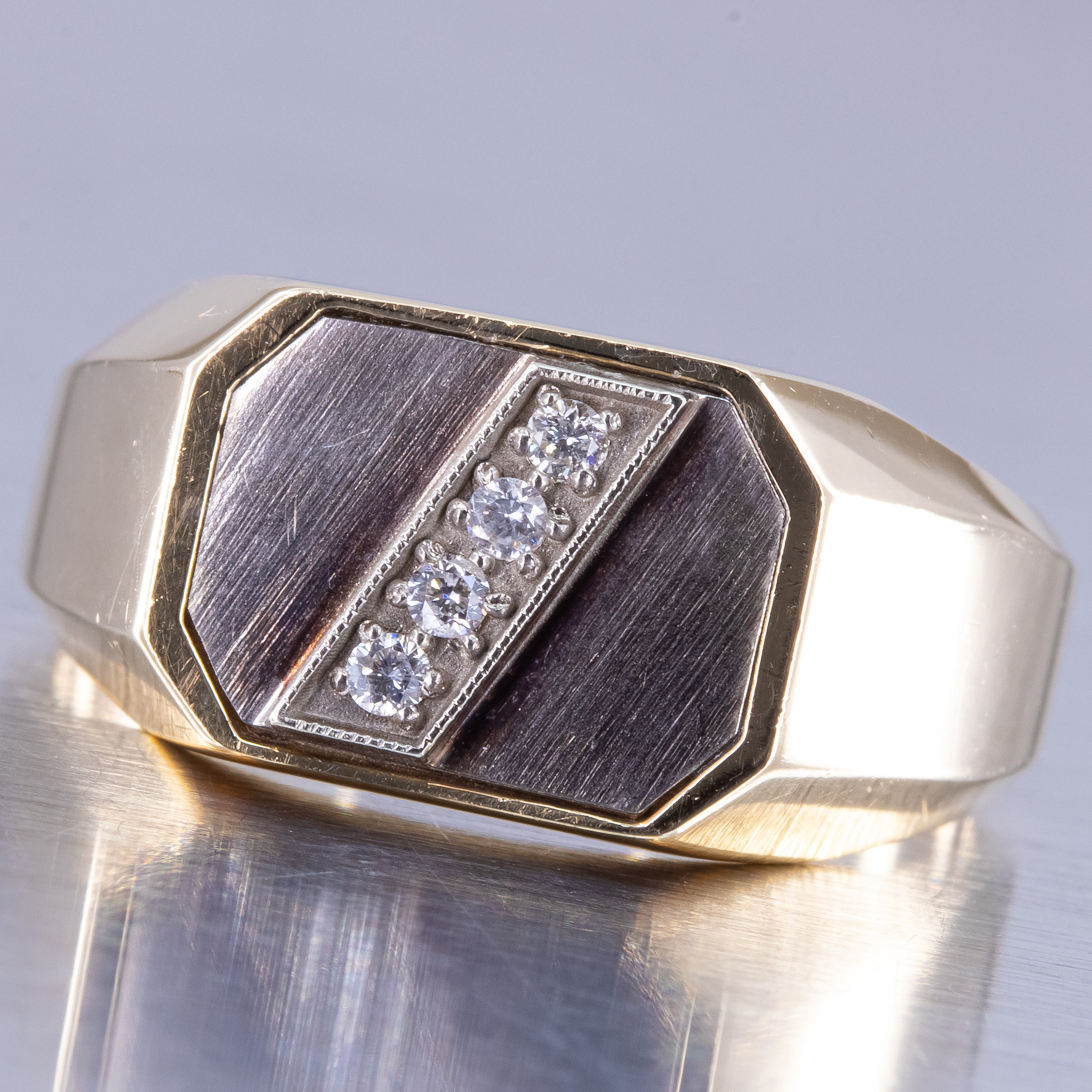 14K Yellow Gold Multi Diamond Vintage Gents Statement Ring