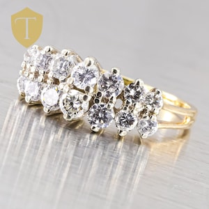 14K Yellow Gold Multi Diamond Ladies Vintage Statement Ring - Size 7.25