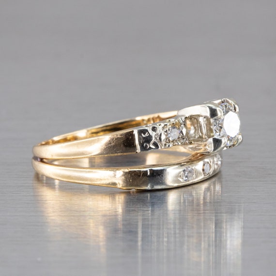 14K Two-Toned Gold Diamond Vintage Ladies Engagem… - image 5