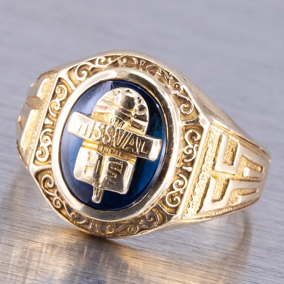 10K Yellow Gold Vintage Unisex 1955 Blue Stone High School Class 