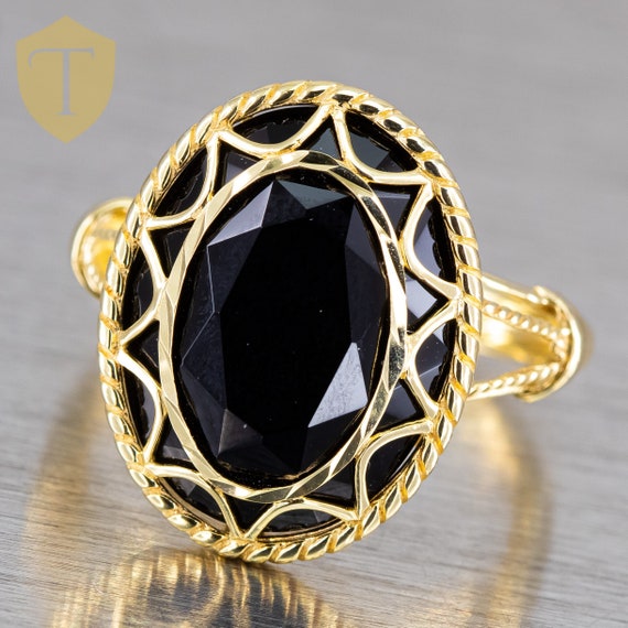 14K Yellow Gold Oval Onyx Ladies Vintage Cocktail 