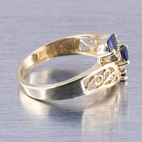 10K Yellow Gold Ladies Three Stone Marquise Blue … - image 5