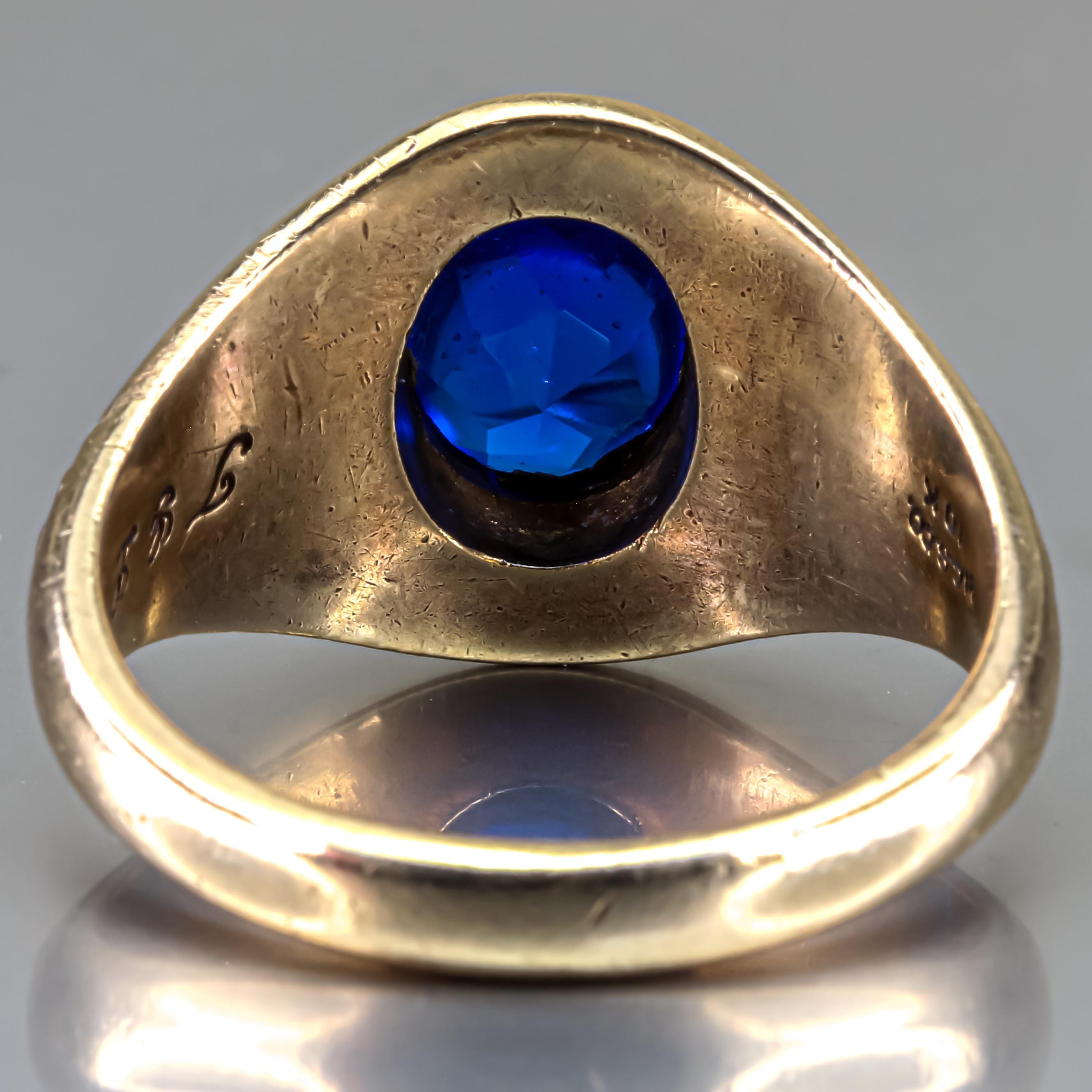 10K Yellow Gold Blue Stone Vintage Franklin High School Class Ring