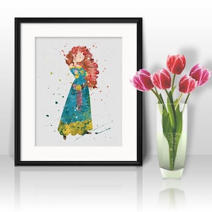 Prinzessin Merida Aquarell Druck, Merida Disney, Prinzessin Kunst, Disney Kunst, Kinderzimmer, Kinderzimmer, Wandkunst
