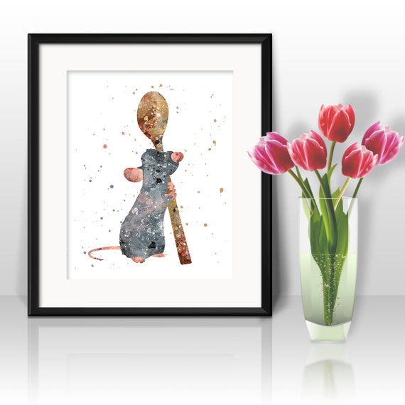 Ratatouille Watercolor Print, Mouse Art 2, Mouse Painting, Mice Art, Animal Art, Nursery, Kids Room, Wall Art