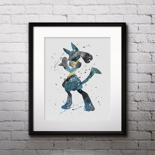 Lucario Watercolor Print, Lucario Art, Pokemon Lucario, Pokemon Painting, Anime Art, Nursery, Kids Room Decor, Wall Art