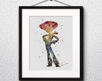 Jessie Toy Story Watercolor Print, Toy Story Disney Art, Jessie Art, Disney Art, Nursery, Kids Room Decor, Wall Art
