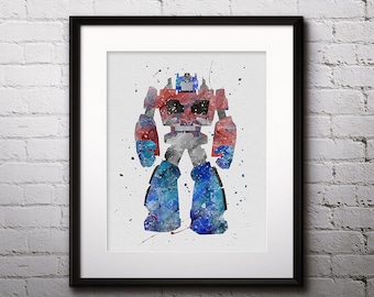 Optimus Prime Watercolor Print, Optimus Prime Art, Robot art, Transformers Painting, Anime Art, Nursery, Kids Room Decor, Wall Art