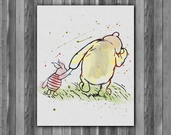 Winnie The Pooh Watercolor Print, Winnie the Pooh Art 3, Winnie the Pooh Vintage Art, Nursery, Kids Room Decor, Wall Art