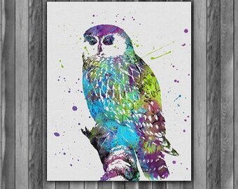 Owl Watercolor Print, Owl Art, Owl Painting, Animal Art, Nursery, Kids Room Decor, Wall Art