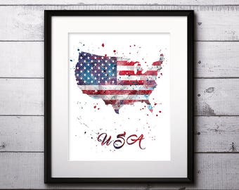 Watercolor United States Map (USA), Art Print (1047) - Etsy Canada