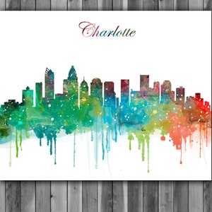 Charlotte Skyline Watercolor Print, Charlotte Skyline Art, Charlotte Painting, Charlotte Poster, Nursery, Kids Room Decor, Wall Art
