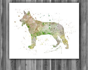 German Shepherd Watercolor Print, German Shepherd Art, German Shepherd Painting, Dog Art, Animal Art, Nursery, Kids Room, Wall Art