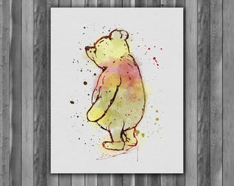 Winnie The Pooh Watercolor Print, Winnie the Pooh Art 2, Winnie the Pooh Vintage Art, Nursery, Kids Room Decor, Wall Art