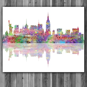 New York Skyline Watercolor Print, New York Skyline Art, New York Painting, New York Poster, Nursery, Kids Room Decor, Wall Art