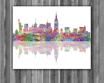 New York Skyline Watercolor Print, New York Skyline Art, New York Painting, New York Poster, Nursery, Kids Room Decor, Wall Art