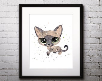 Impresión de acuarela de gato, arte de gato 5, pintura de gato, cartel de gato, impresión de gato, arte animal, guardería, decoración de la habitación de los niños, arte de la pared