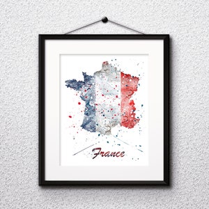 Frankreich Karte Aquarell Druck, Frankreich Karte Kunst, Frankreich Karte Malerei, Frankreich Karte Poster, Kinderzimmer, Kinderzimmer Dekor, Wandkunst
