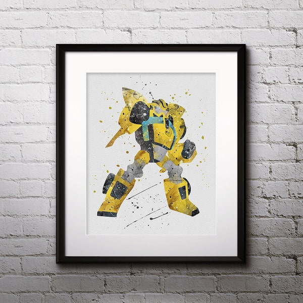 Bumblebee Watercolor Print, Bumblebee Art, Robot art, Transformers Painting, Anime Art, Nursery, Kids Room Decor, Wall Art