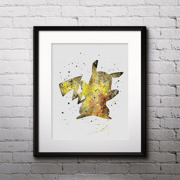 Pikachu Watercolor Print, Pikachu Art, Pokemon Pikachu, Pokemon Painting, Anime Art, Nursery, Kids Room Decor, Wall Art