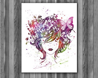 Girl Butterflies Watercolor Print, Butterfly Print, Butterfly Painting, Girl Art, Nursery, Kids Room Decor, Wall Art