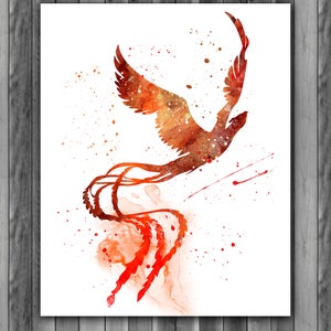 Phoenix Watercolor Print, Phoenix Fantasy Art, Phoenix Painting, Nursery, Kids Room Decor, Wall Art