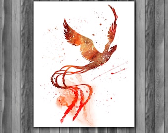 Phoenix Watercolor Print, Phoenix Fantasy Art, Phoenix Painting, Nursery, Kids Room Decor, Wall Art