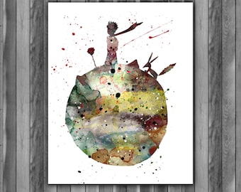 The Little Prince Watercolor Print 2, The Little Prince Painting, The Little Prince Poster, Nursery, Kids Room Decor, Wall Art