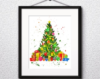 Christmas Tree Watercolor Print, Christmas Print 4, Christmas Painting, Christmas Art, Nursery, Kids Room Decor, Wall Art