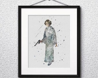 Stampa acquerello della Principessa Leila, dipinto di Star Wars, principessa di Star Wars, cameretta dei bambini, decorazioni per la cameretta, arte murale